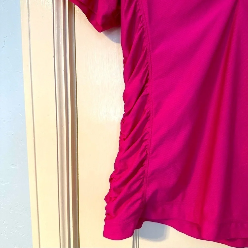 Athleta Top Birdie Rouched Collar Short Sleeves V-neck Pink Tennis Golf Size M